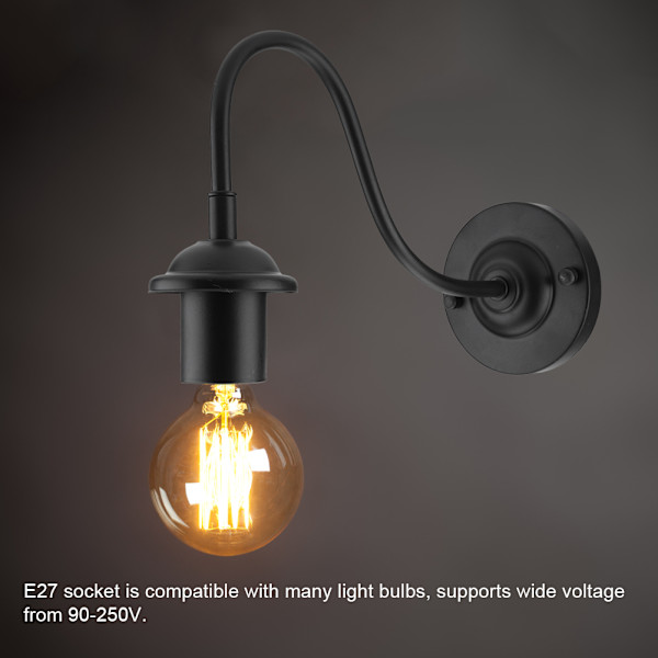 E27 Vintage Style Black Simple Iron Wall Lampe Sconce Light 90-250V