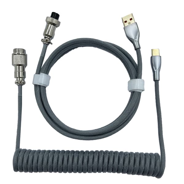Gaming Keyboard Kabel Professionel Udtrækkelig Robust Stik Spiral Keyboard Kabel til Mekanisk Keyboard Sølvgrå