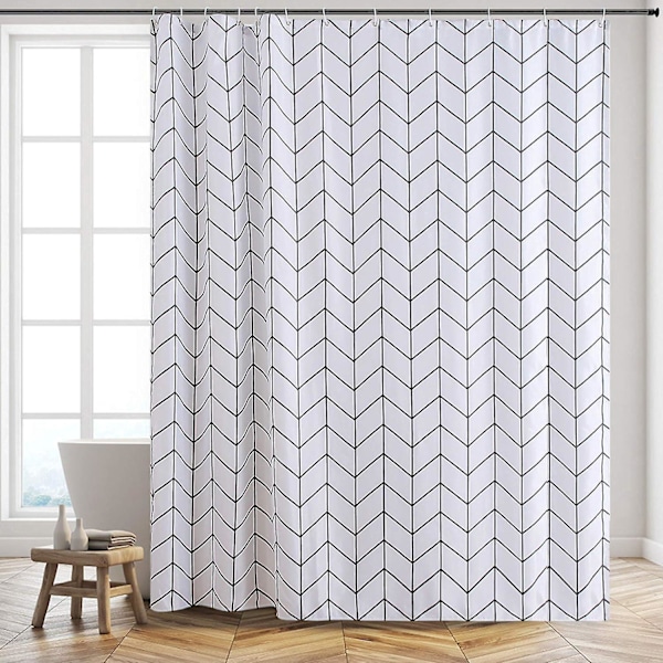 Bruseforhæng Anti-Skimmel og Vandtæt Vaskbart Stof Polyester Bruseforhæng Sildebensmønster Hvidt til Badekar Badeværelse Lang 200x180cm