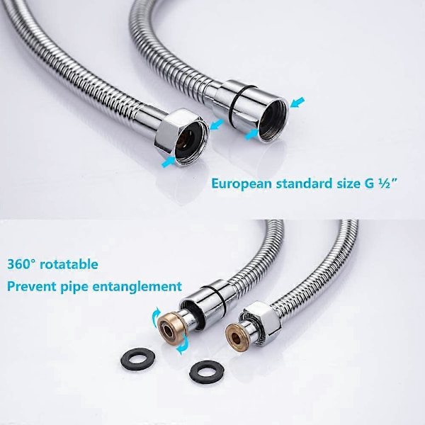 3m Dusjslange i Rustfritt Stål Anti-Twist, Dusjslange Standard G 1/2 Universell Tilkobling, Baderomstilbehør Tilpassbart til Alle Dusjhoder
