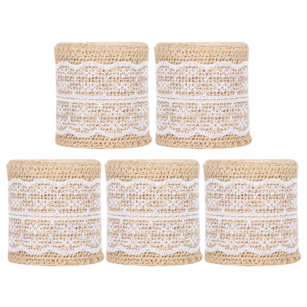 5 st Burlap Band Spets Linne Rulle Jute Bälte DIY Handgjord Hessian Rem Dekorationer (Vit)