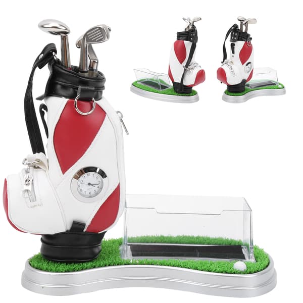 Golfbag Penneholder med Ur Kortetui Sæt til Skrivebordsdekoration Golfgave til Golffans