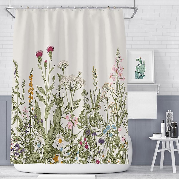 Vattentät Duschdraperi med Färgglada Blommor, Separat Badkar Draperi 150 * 180cm