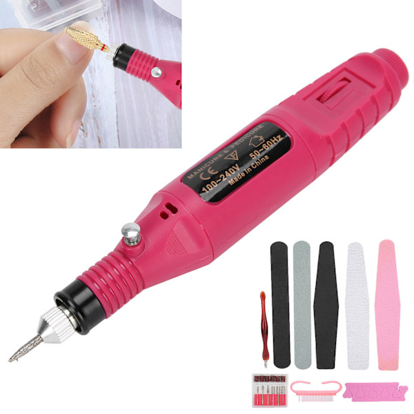 USB Nagelborrpenna Tåseparator Nagelfil Dammborste Nagelbandstrimmer Set