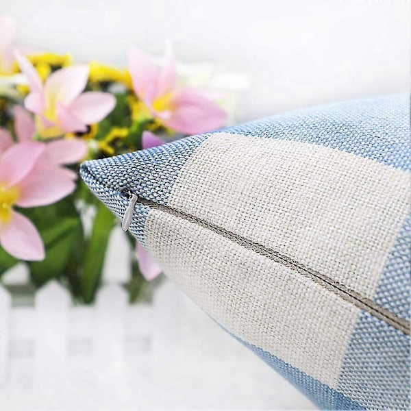Set med 2 Farmhouse Buffalo Check Pläd Prydnadskuddar Kuddfodral Polyester Linne för Sommar Heminredning Himmelsblå och Vit, 45 x 45 cm
