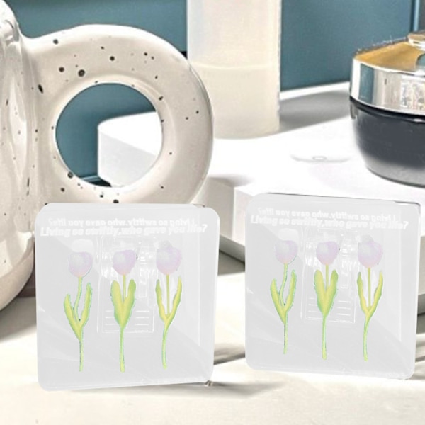 Dobbeltsidet fotoklemme i akryl med tulipanmønster, multifunktionel, transparent papirklemme til organisering, lyseblå