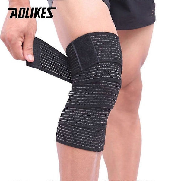 AOLIKES 1 st Elastiskt Sport Knäskydd Tejp Skruvskydd Kompression för Ankel Ben Handled Hög Elastisk Nylon Wrap Svart 180cm