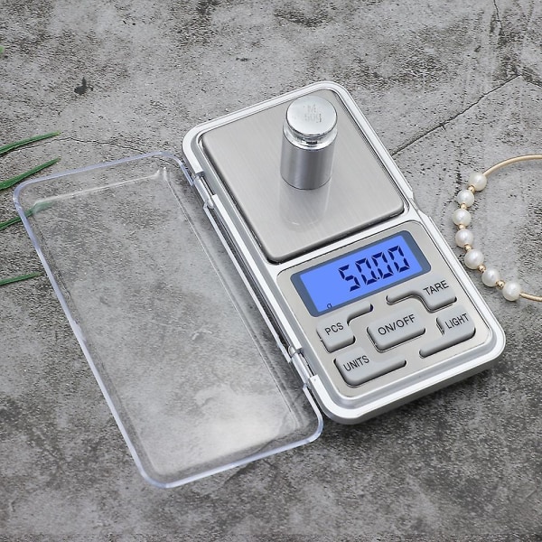 Pocket Precision Scale, 200 g kapacitet med 0,01 g precision, tareringsfunktion, idealisk för kök, kaffe, smycken och läkemedelsbruk
