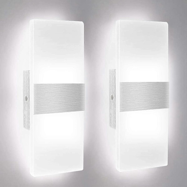 2 stk. LED indendørs væglampe, 12W 6000K kold hvid akryl væglampe, moderne design dekorativ væglampe til stue, soveværelse, gang, badeværelse