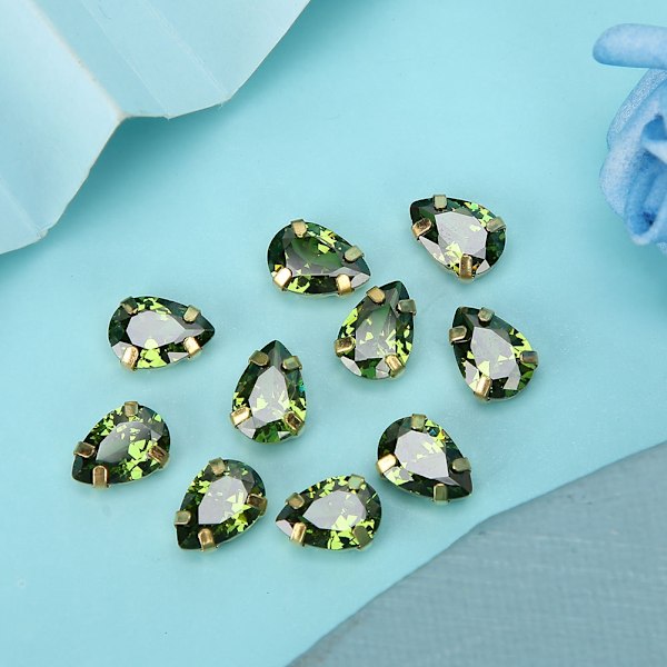 10 st sy rhinestones gyllene klo DIY rosett kläder tillbehör 7x10mm grön