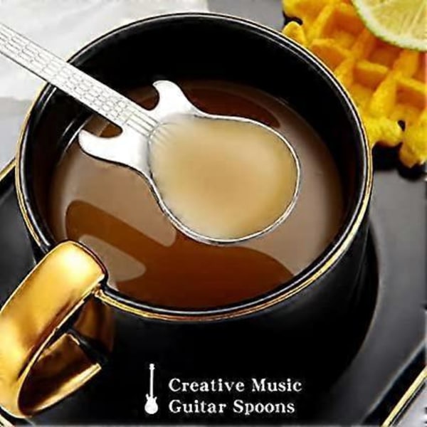 Sæt med 1 Guitar Kaffeskeer, Dessert Skeer i 304 Rustfrit Stål, Mini Røreske til Te, Mælk, Dessert, Drikke, Is, Milkshake
