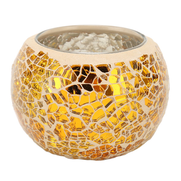 Mosaikljusstake Handgjord Utsökt Romantisk Guld Glas Ljusstake Tealight Ljusstake för Matsal