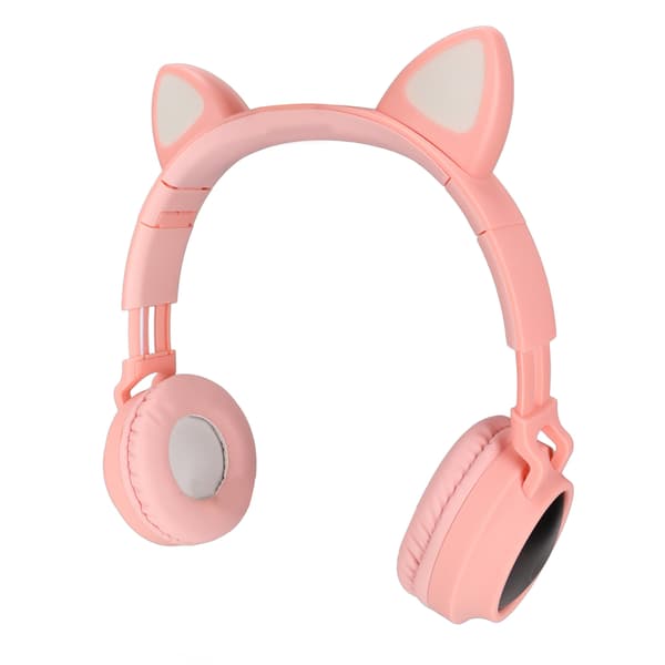 Gaming-hovedtelefoner med katteører, dyb bas, LED-lys, foldbare, søde katteøre-headset med bløde ørepuder, pink