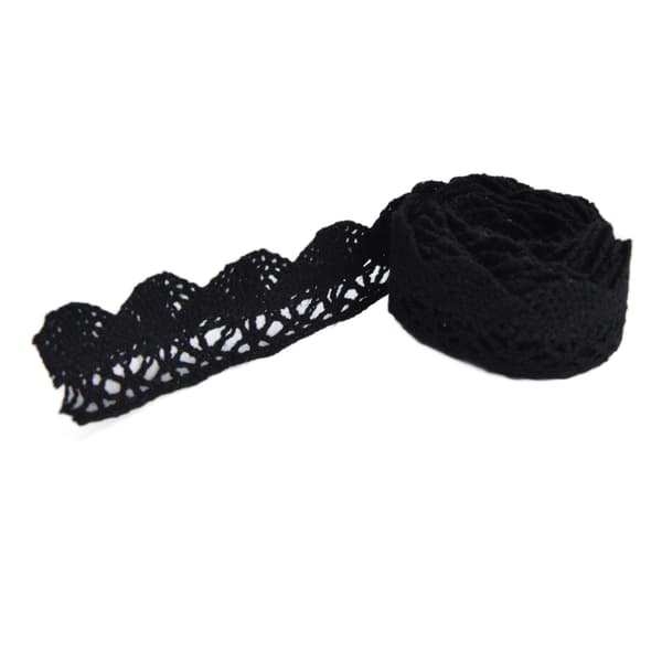 Spetsband DIY Bomullsnät 2 cm Bredd 20 Yards Elegant Tyllspetskant för Gardin Kläder Duk Presentförpackning Svart