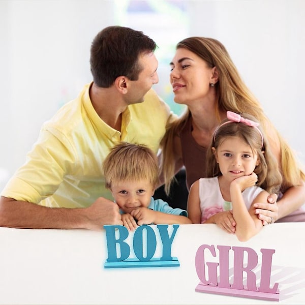 2 st Gender Reveal Trä Pojke Flicka Bordsdekorationer Blå Rosa Bords Skrivbord Bokstavsskyltar för Les. 20*11*4cm