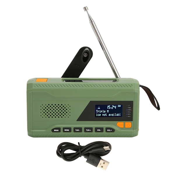 Handvev solradio LCD-skärm 3 laddningslägen Stöd DAB FM BT Bärbar nödväderradio för utomhusresor