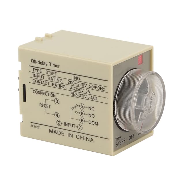 Tidsrelæ Justerbar Timing Strømafbrydelse Timer Forsinkelse AC 200‑220V ST3PF Tilbehørsdel 30S
