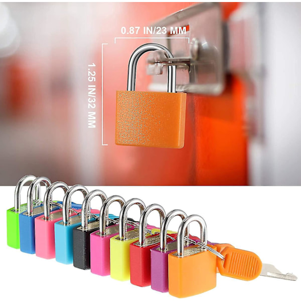 Metal Padlock Luggage Locks, 10 kappaleen sarja avaimilla