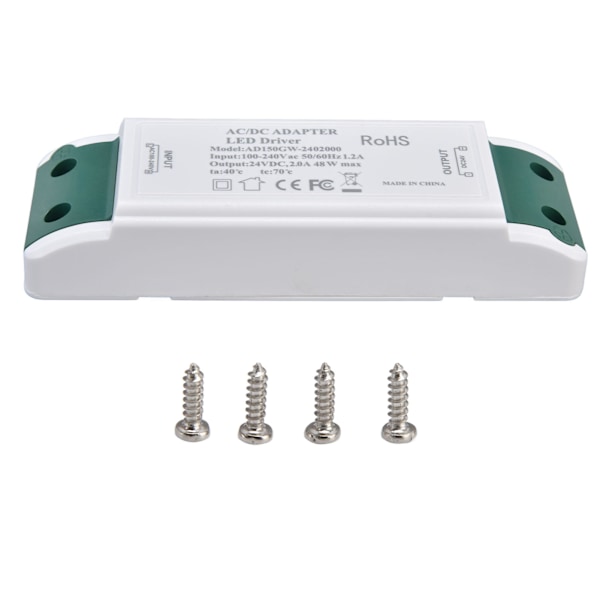 LED-transformator 24V DC 2A 48W konstantstrøms LED-strømkilde til hjem og kontor AC100-240V