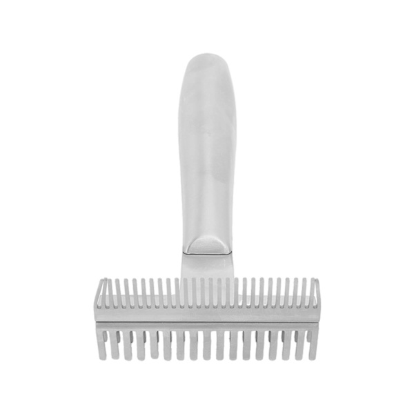 Hunde Grooming Kam Multifunksjonell Fjerne Hår Grundig Hul Kjerne Håndtak Rustfritt Stål Pet Kam for Pet Deshedding Dematting Bad Massasje Sølv