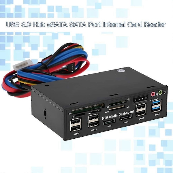 Multi-Funktions USB 3.0 Hub eSATA SATA Port Intern Kortlæser PC Dashboard Media Frontpanel Audio til SD MS CF TF M2 MMC Hukommelseskort Kompatibel 5.