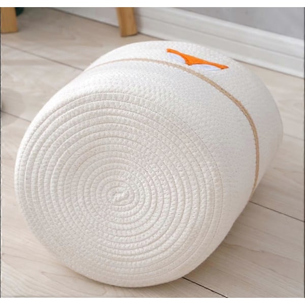 Kleskurv i bomullsrep, oransje rev sammenleggbar oppbevaringskurv søt dyreleke kurv uten håndtak for soveromsdekorasjon barneklær (32cm x 25cm)