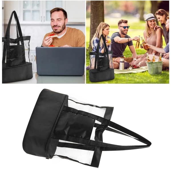 Picknickväskor i nät med hög kapacitet, dubbla lager, isolerade, lätta, hopfällbara picknickväskor för strand, picknick, resor
