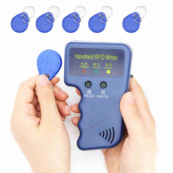 Kädessä pidettävä RFID-kortin kopiokone 125 kHz vähän power kuluttava RFID-lukijakirjoitin 6 RFID-kortilla Avaimenperä kotiin