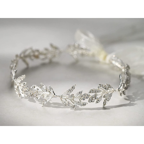 Blomsterflickans Hårband med Gyllene Strass Stenar Handgjort Bröllops Hårtillbehör Lövdesign