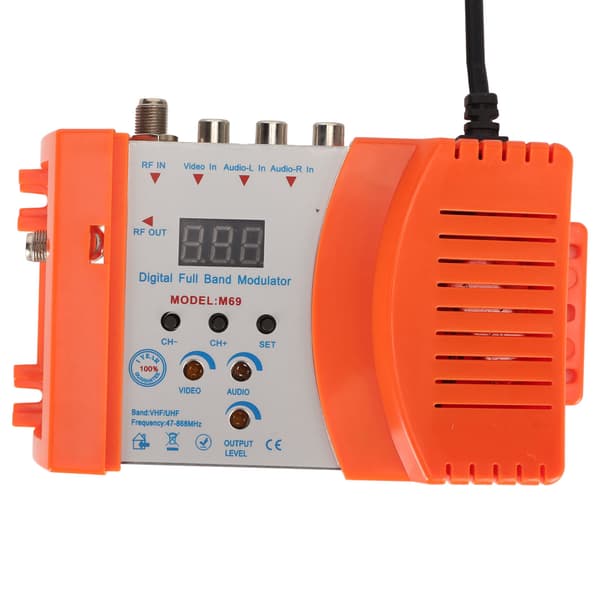 AV til RF Modulator Støtte VHF UHF PAL NTSC TV Link Modulator med Digitalt Display for Dekodere 90‑240V EU Plugg