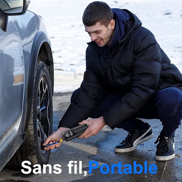 Kannettava minikompressori autoille ja pyörille - Musta, automaattinen pysäytys, sopii amerikkalaisiin ja Schrader-venttiileihin