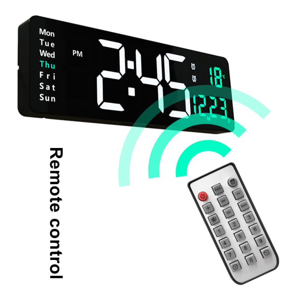 Stor skärm Funktion Display Klocka Vardagsrum Vägghängande klocka LED Display Fjärrkontrollklocka