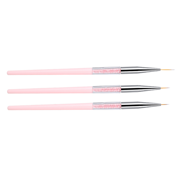 3 stk Nail Art Dotting Liner Pensel UV Gel Maling Pen Tegneverktøysett Rhinestone Håndtak (rosa)