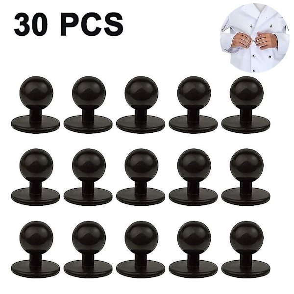 Runde Knapper til Kokkejakker, 30 Stykker, Sort, 11 mm Hoveddiameter