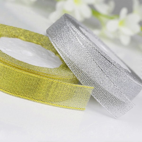 Band, 2-pack 25 Yard 20mm Bred Glitterdekoration Dekorativa Band för Presentinslagning (Guld & Silver)