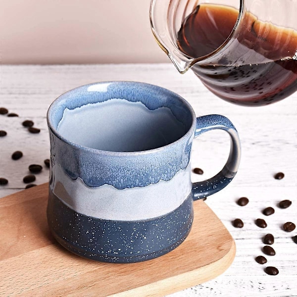 Stor Keramisk Kaffemugg, Stor Tekopp för Kontor och Hem, 620 ml, Diskmaskins- och Mikrovågssäker, 1 st (Blå)