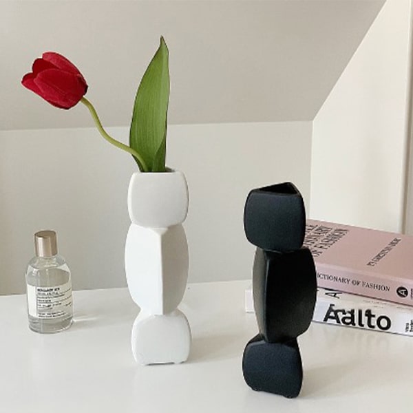 Lotusformad vas, genial enfärgad dekorativ keramisk blomvas för vardagsrum, sovrum, kontor, vit, stor