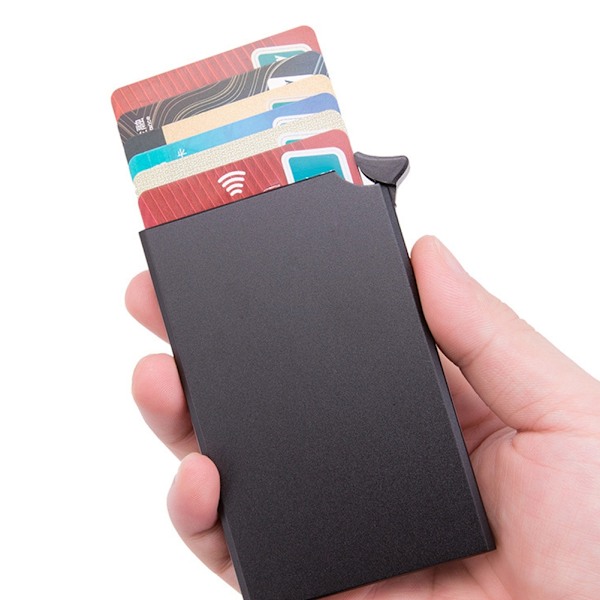 Aluminiumlegering RFID Anti-tyveri kortholder Automatisk Pop-Up Bankkortboks Visitkort Etui Sort