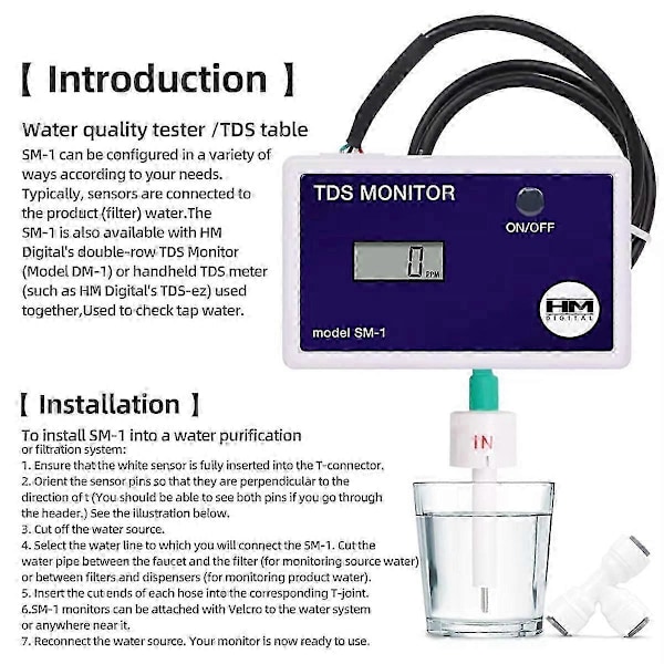 TDS-mätare LCD Online Vattenkvalitetsmätare 0-9990PPM Detektion Vatten TDS-monitor Inlopp Utlopp Test f