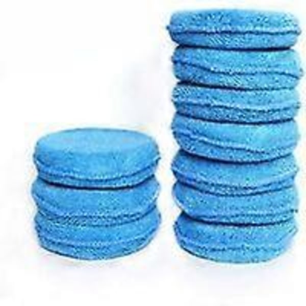 10-pack Mikrofiber Bilvax Applikator Pads med Rund Gummiband Poleringssvamp för Diameter Bil Blå
