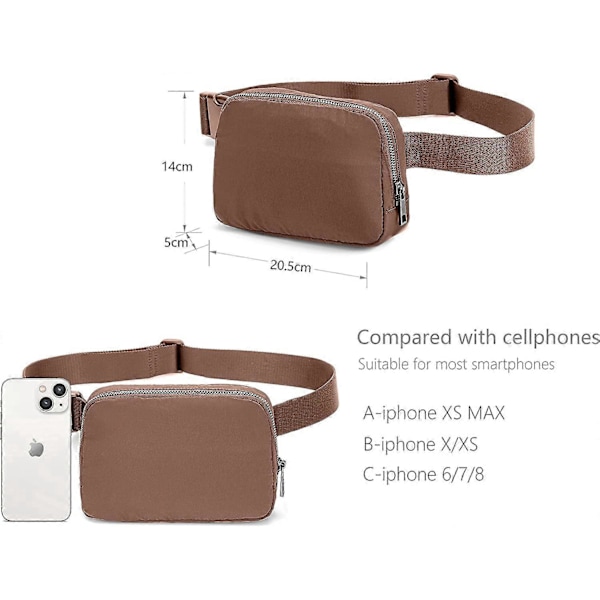 Midjeväska Fanny Pack Crossbody Väskor Bum Bag för Löpning Vandring Resor Träning Justerbar Rem för Kvinnor - Brun