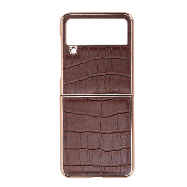 Phone case i läder Reptåligt nanoplätering Phone case med vik skärm Skyddande cover för Galaxy Z Flip4 Brown