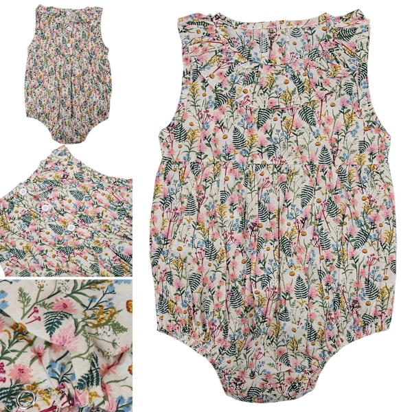 Nyfödd baby blommig jumpsuit sommar ärmlös kavajslips body för spädbarn babykläder aprikos 73cm