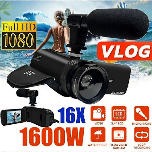 HD 1080p Digitalt Videokamera Videokamera Youtube Vlogging Opptaker m/mikrofon -JRDG