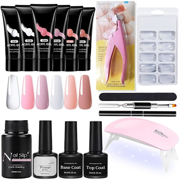 Nail Gel Kit Gel Builder Nail Kit med UV-lampa Nail Extension Gels Set Allt i ett set