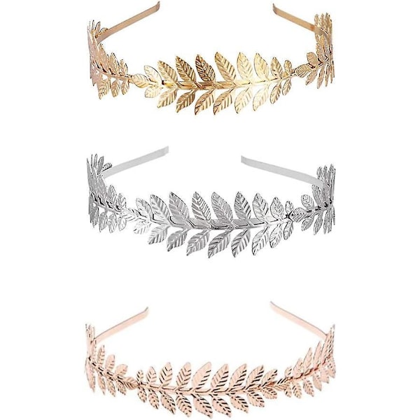 Grekisk gudinna löv diadem set för bröllop, fest, kväll - 3 delar (guld)