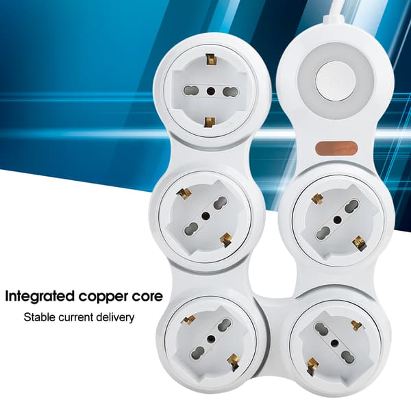 Strømskinne Deformation 5 Konkave Stik 10A med Strømindikatorafbryder (EU-stik 220V-250V)