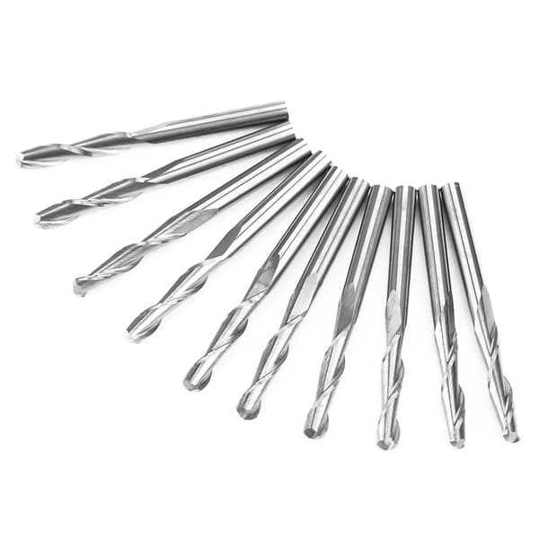 10 stk. 3,175 x 17 mm Doble Fløyter Karbid Kule Nese Endefreser CNC Bits