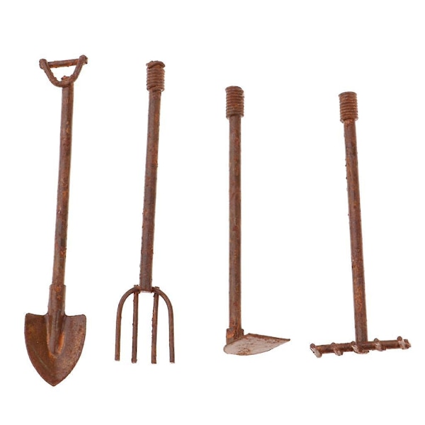 4 x 4 Delar Trädgårdsredskap Set för 1/12 Dockhus Miniatyr Fe Trädgård-