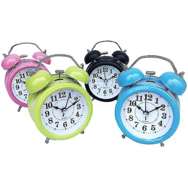 Klassisk dubbelklocka Analog Quartz Väckarklocka Blå för Kids Night